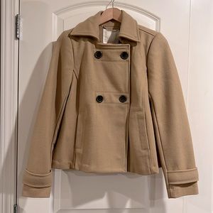 Camel, double breasted short pea coat